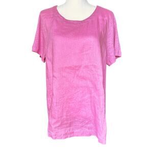 J Jill Love Linen women's size L pink short sleeve 100% Linen Tee Shirt‎